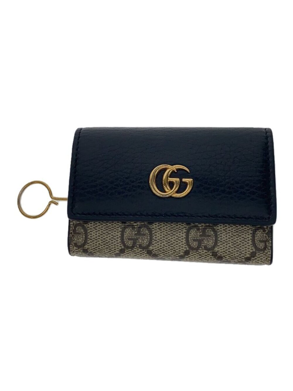 Gucci Double G Bicolor Key Case Wallet Leather Black